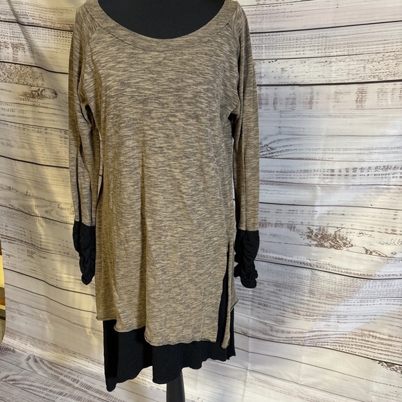 Yak N Yeti Tops - Yak N Yeti Brown & Black Crepe Textured Long Sleeve Lagenook Top Women's Size L